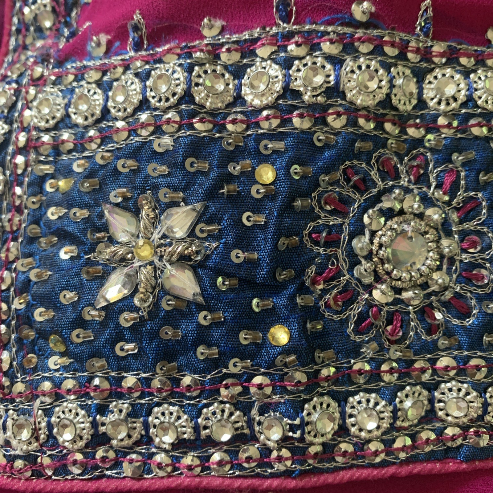 Sanskriti Vintage Indian Saree Georgette Hand Beaded Woven Fabric Ethnic Sari