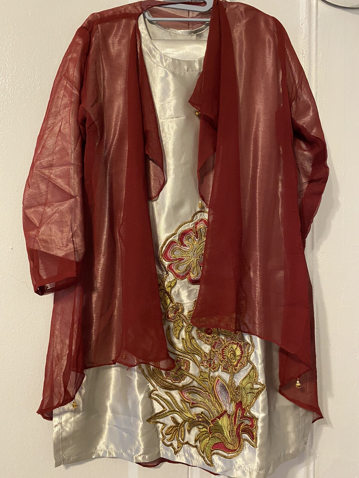Sale! Stylish Gray Maroon Embroidered Party Wear Shirt Trousers Cardigan Small
