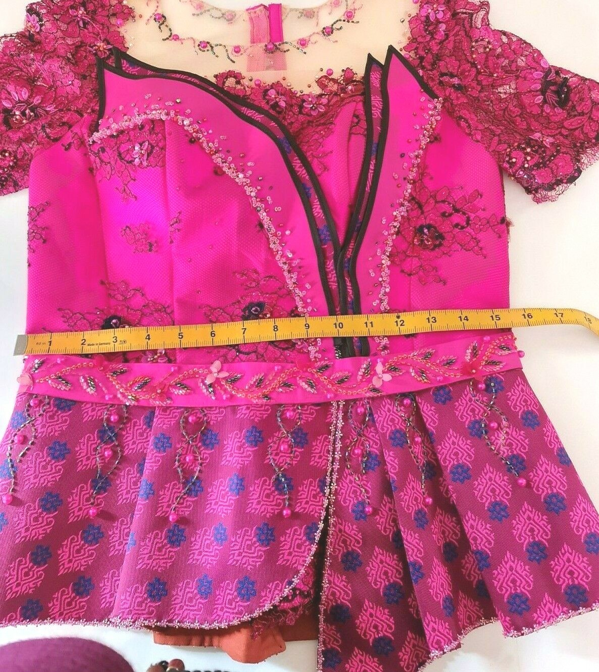 Cambodia Khmer Traditional Out fit Women Sz L Deep Pink Lace Korean Silk Skirt