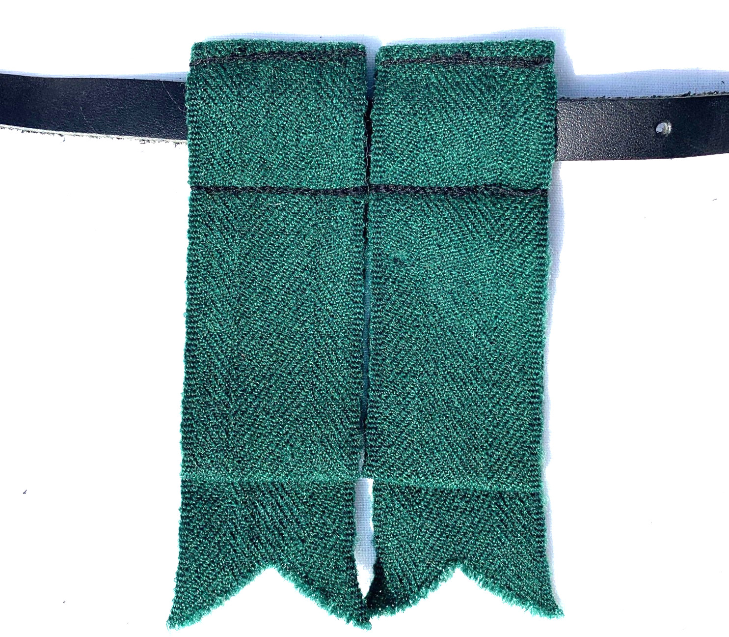 Kilt Hose (Socks) Single Loop Green Scottish Flashes with a Leather Garter
