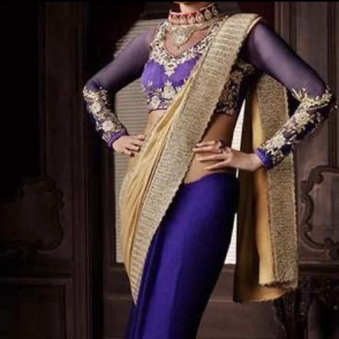 New Dark purple golden beige shaded net saree (FINAL PRICE )