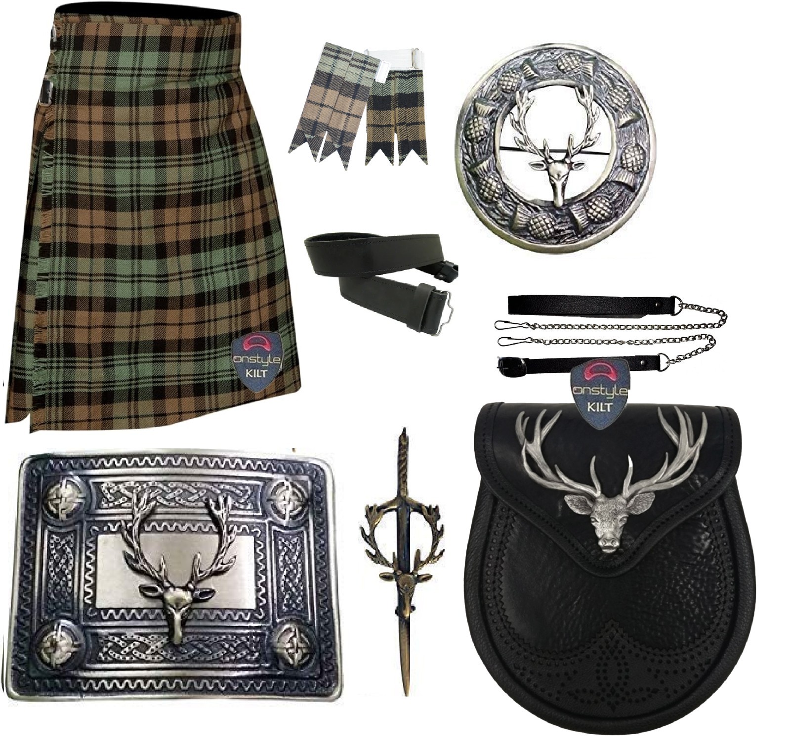 Black Watch Weather Tartan 8 PC Kilt Outfit Highlander Dear Stag Edition