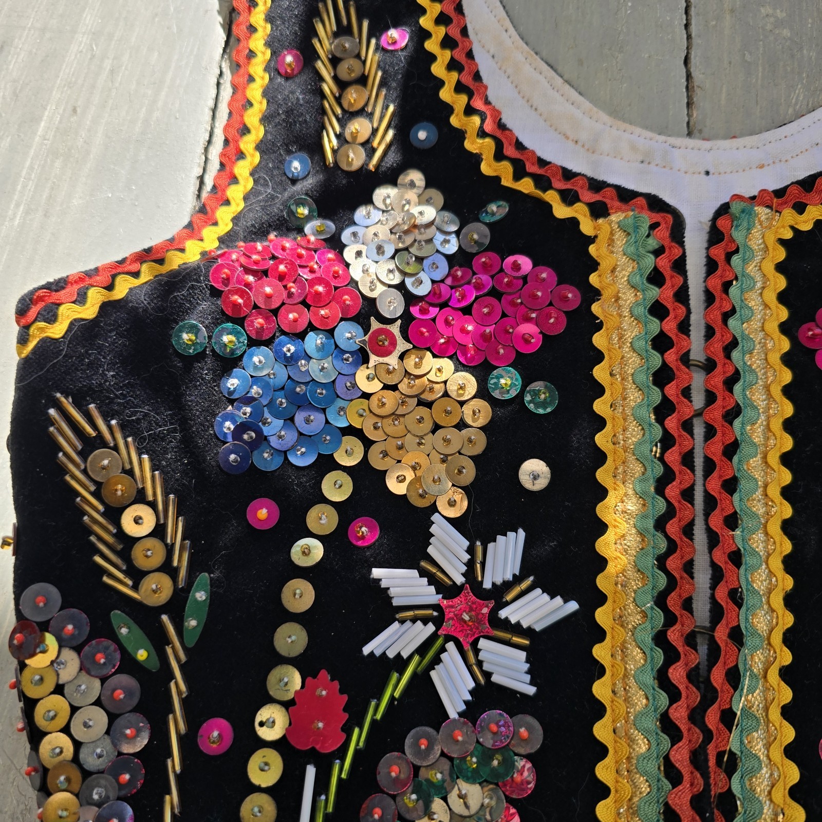 SMALL Vintage Polish European Velvet Beaded Sequins Polk Vest German Corset READ
