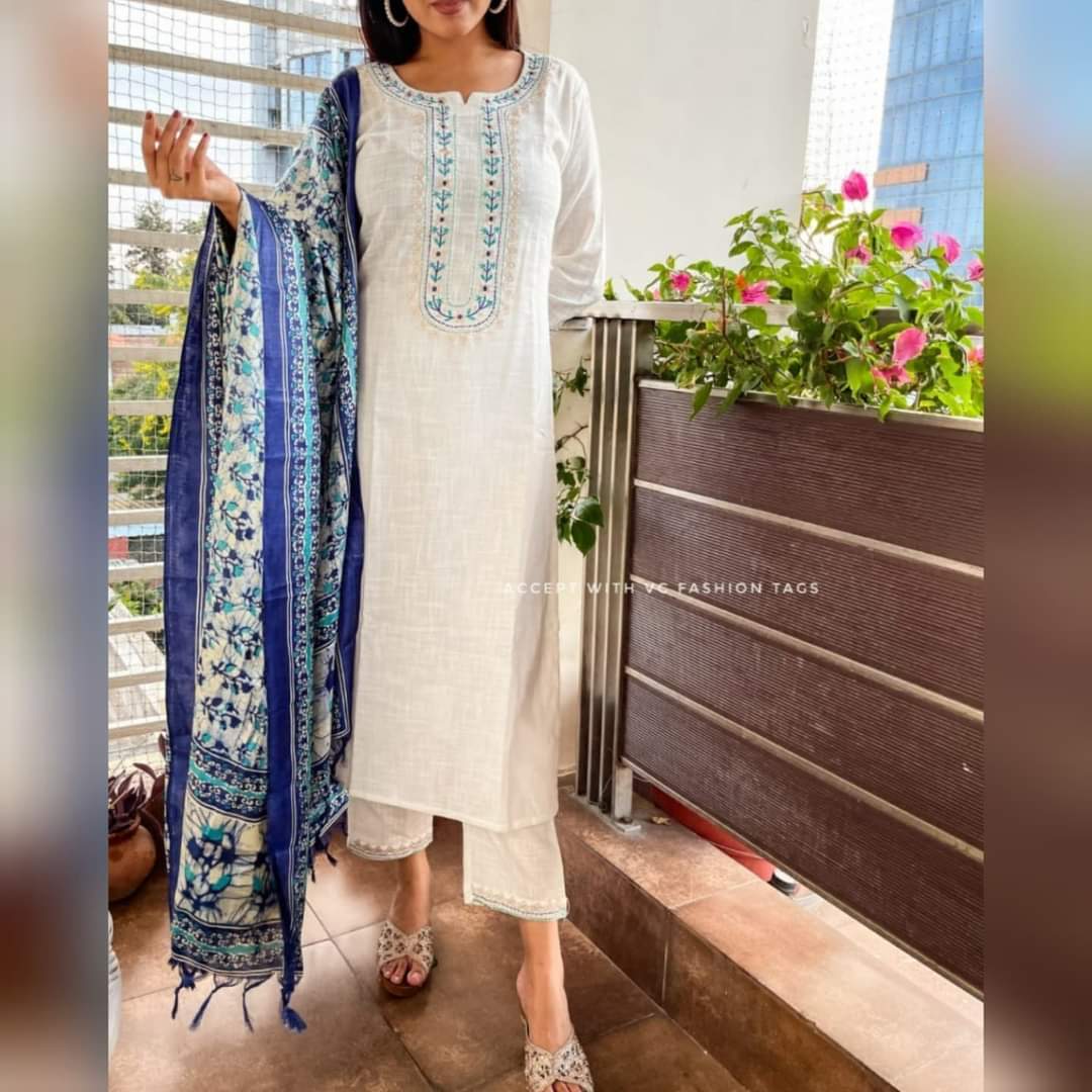 Indian Women Kurta Kurti Set Silk Dupatta Pakistani Embroidered Kurta Palazzo