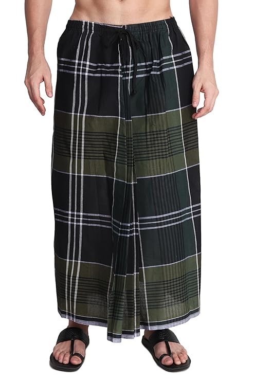 Elastic Premium Cotton Lungi With Dual Packet Pack Of 1 Dark Green