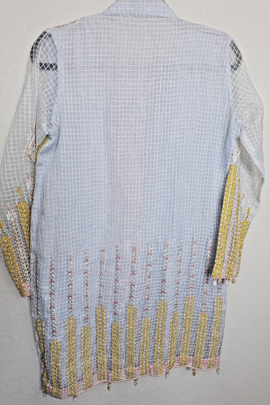 Sapphire Tunic Kurta Pakistani Formal Beaded L/S Embroidered Tunic Pearl Vine