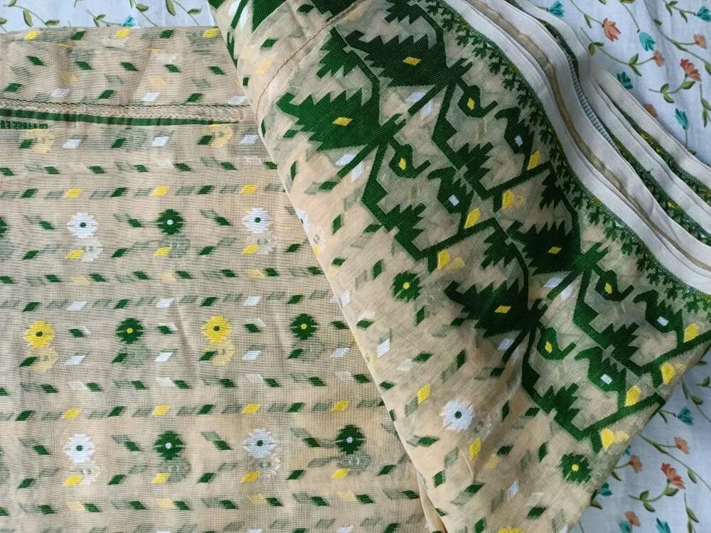 Dhakai jamdani saree, Soft jamdani saree Handcrafted Bengali Sari free shipping