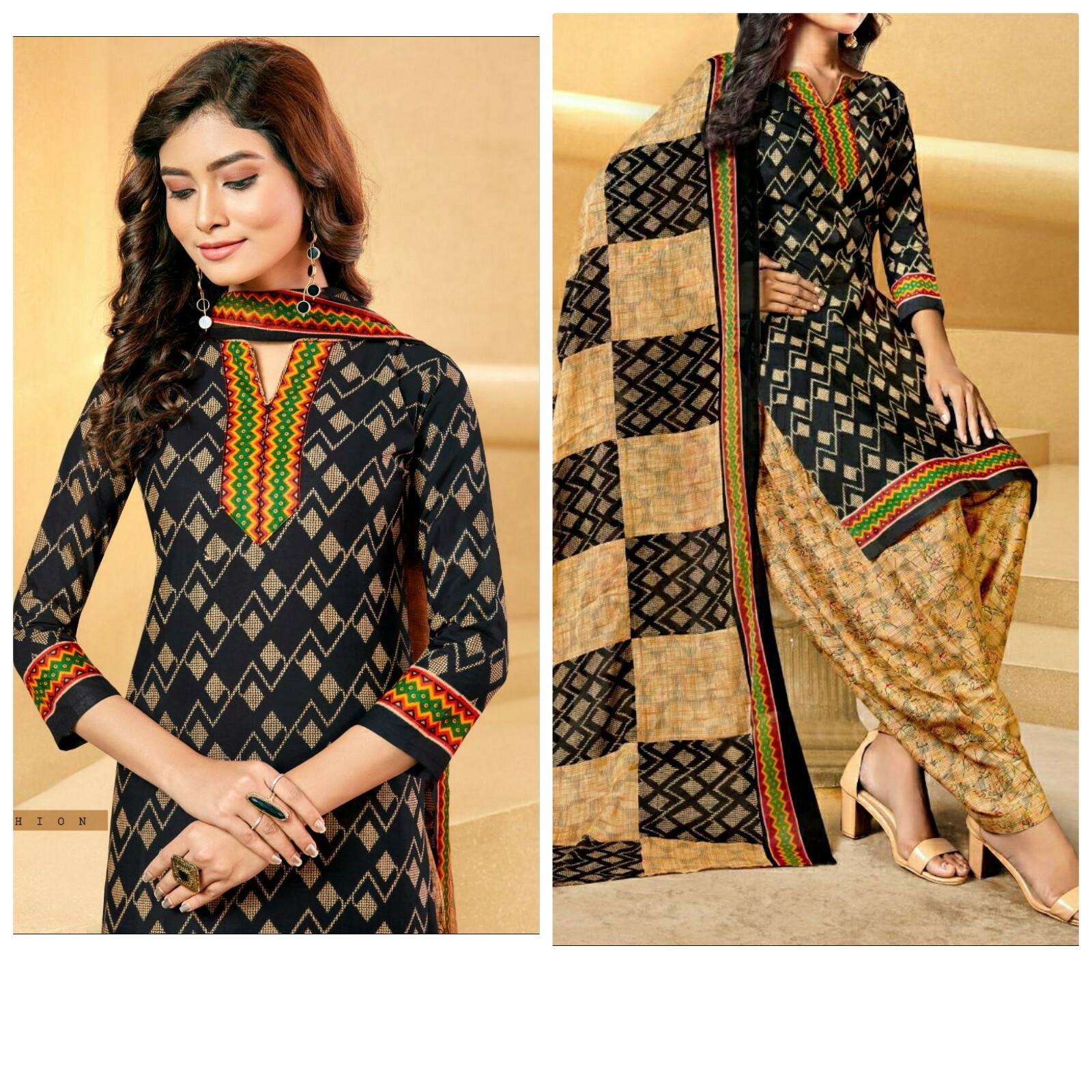 gia cotton dressmaterials for women fresh colours free size 2.25mtr top/2mtr bot