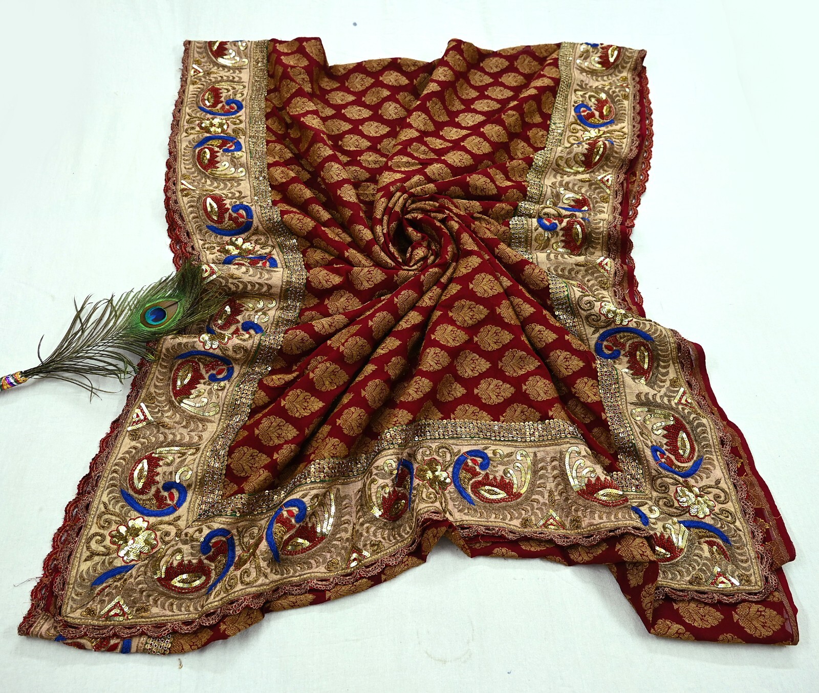 Pre-Owned Sari Georgette Silk Hand Embroidered Designer Manish Malhotra Sarees