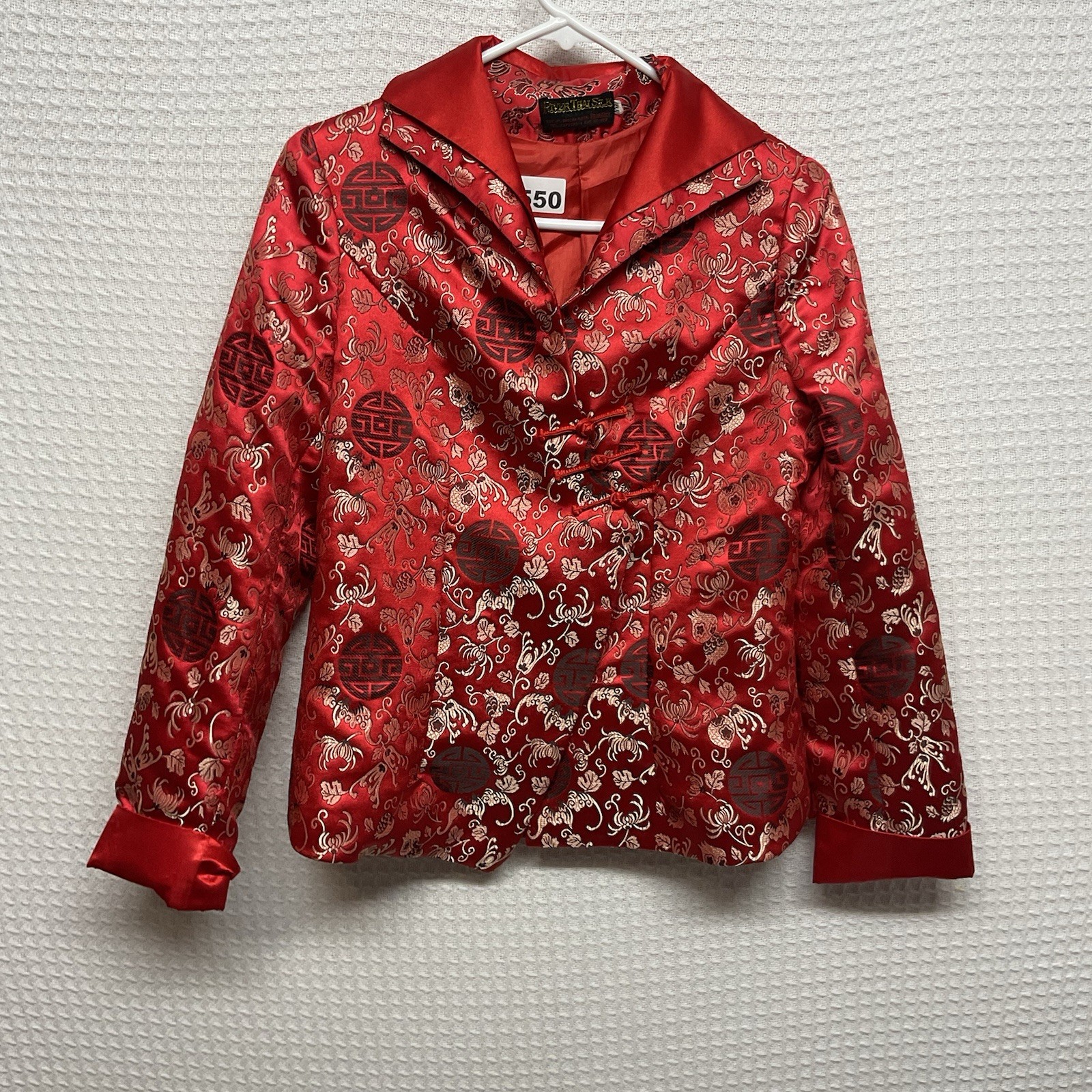 VTG River Thai Silk Suit 101 Red/Gold Jacket Dress Jacket Size M Oriental