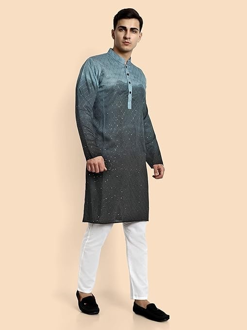traditional Chikankari Embroidered Kurta with Elegant Sequence indian work
