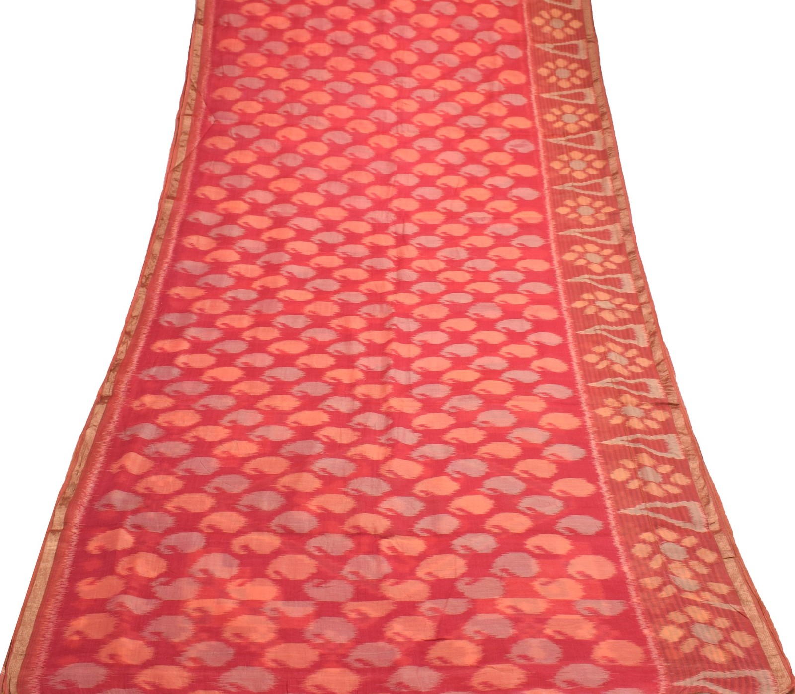 Sushila Vintage Sambalpuri Ikat Saree Hand Woven Pure Silk Red Sari Fabric