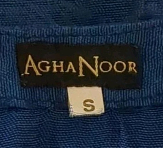 Agha Noor Navy Blue Embroidered Kurta Tunic Dress Small Floral Lace Rose
