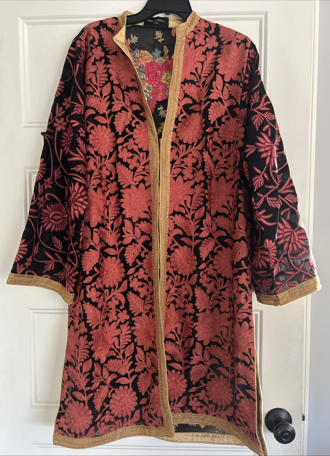Sana Safinaz floral coat kimono with Heavy Gold & Orange Embroidery Size Large