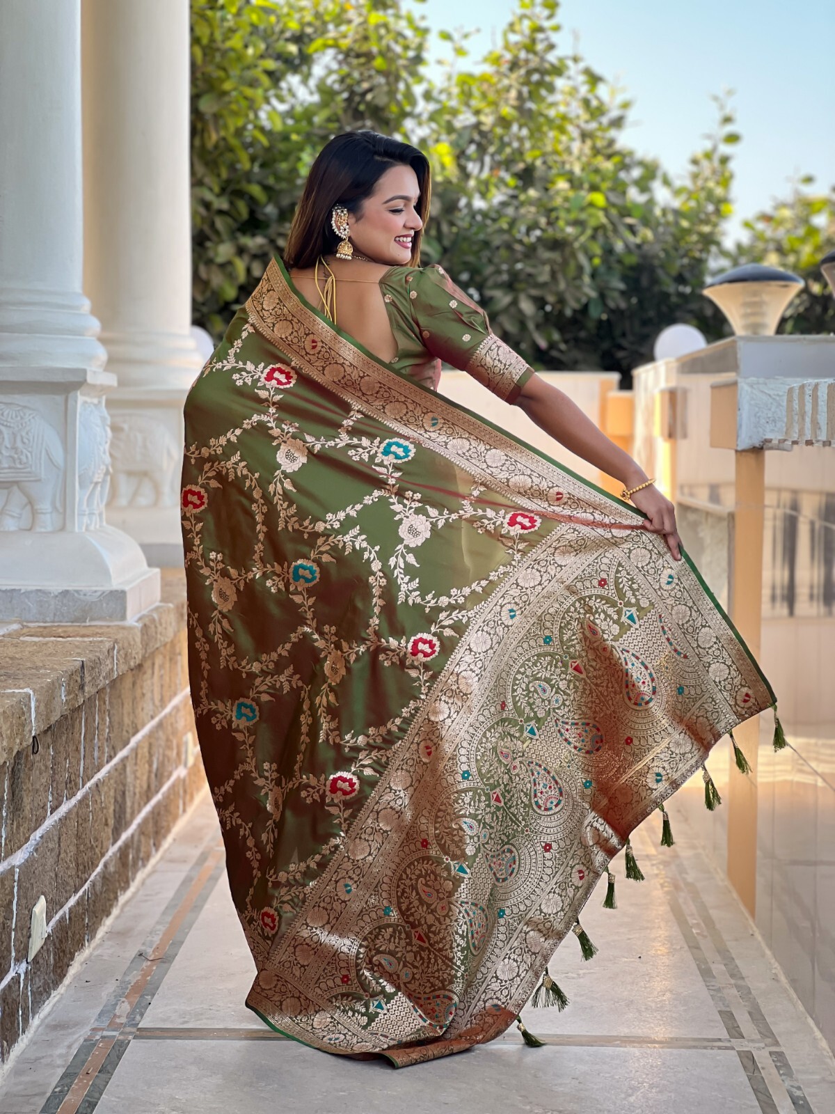 Silk Women Sari Designer Meenakari Weaving Indian Traditional Sari Soft Banarasi