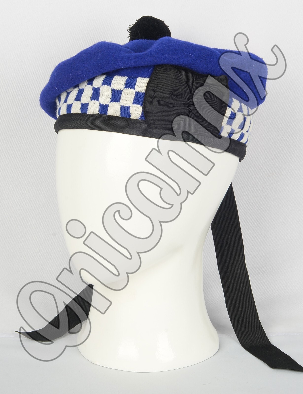 Scottish Balmoral Blue Wool Military Diced Bonnet Hat Highlander Kilt Cap/Hat