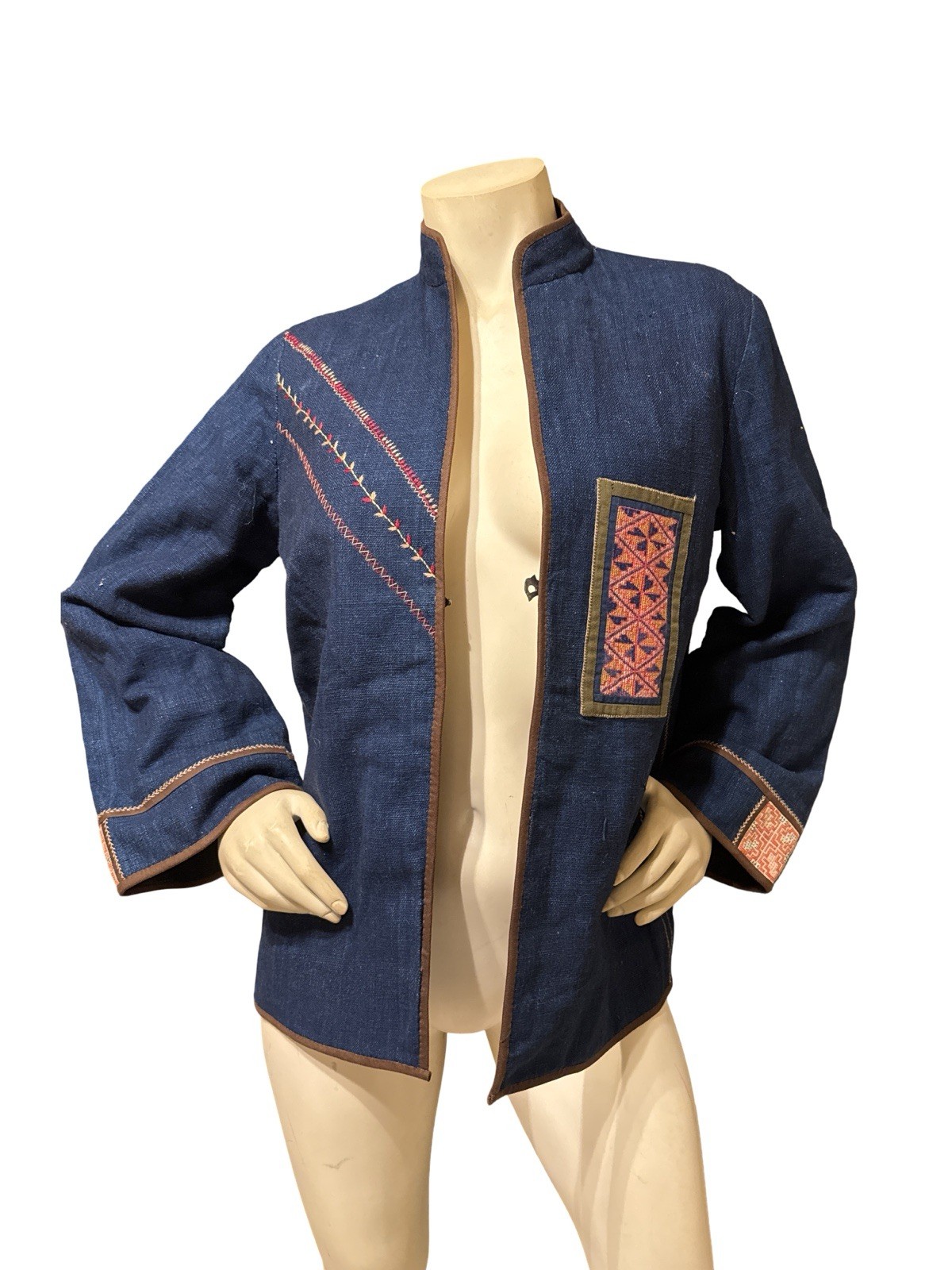 Miao Hmong Chinese Jacket Multi-color Hand Embroidered Linen Silk Apliqué Med