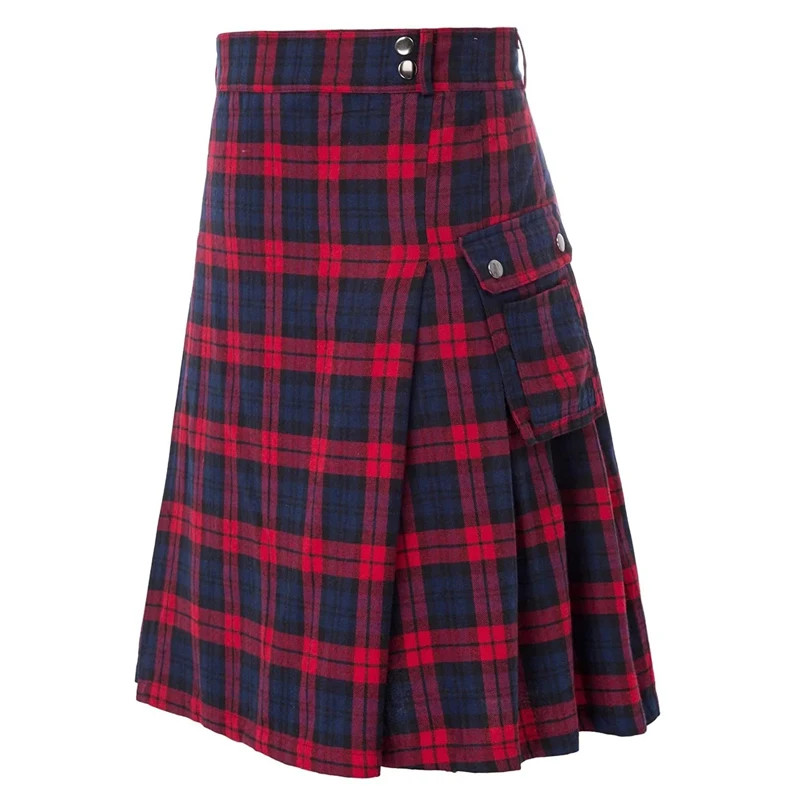 Utility Kilt Short Pants Men Tartan Pleated Strip Skirt Celtic Scottish Medieval