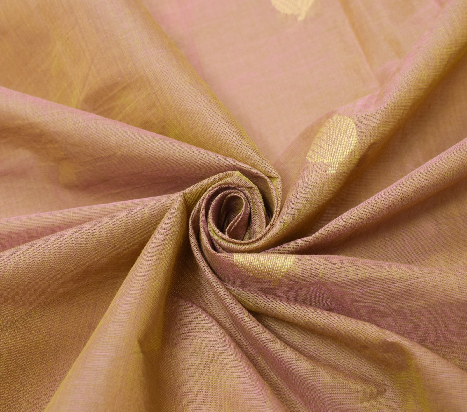 Sushila Vintage Green Pink Dual Toned Saree Pure Cotton Woven Leaves Sari Fabric