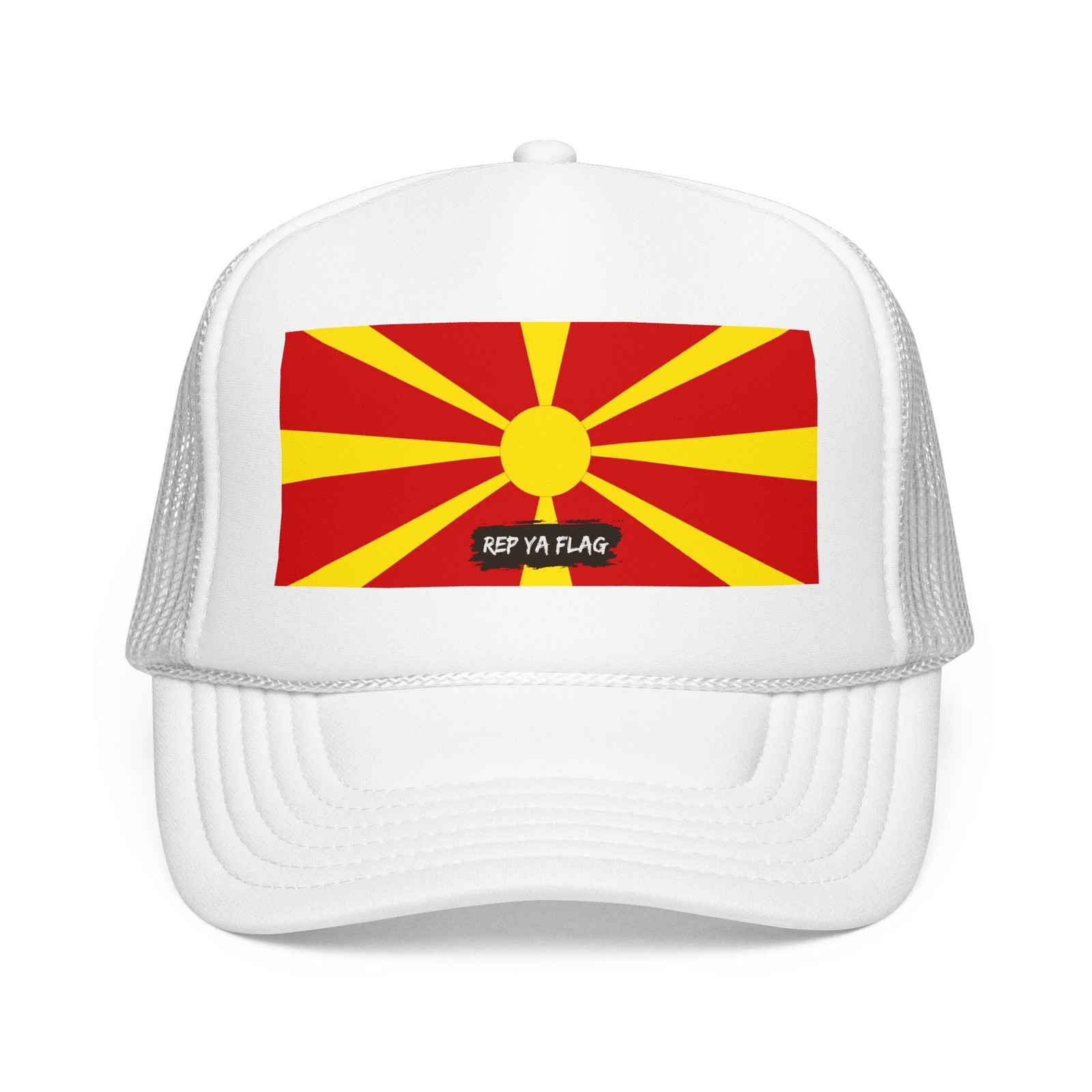 North Macedonia Flag Trucker Hat – Foam Snapback Cap – White / One size