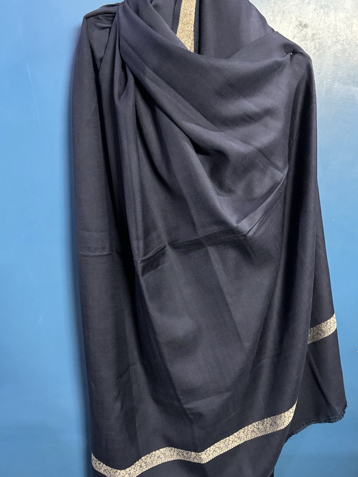 Handmade Men’s Shawl with Embroidered Border – Black, Navy Blue, Beige
