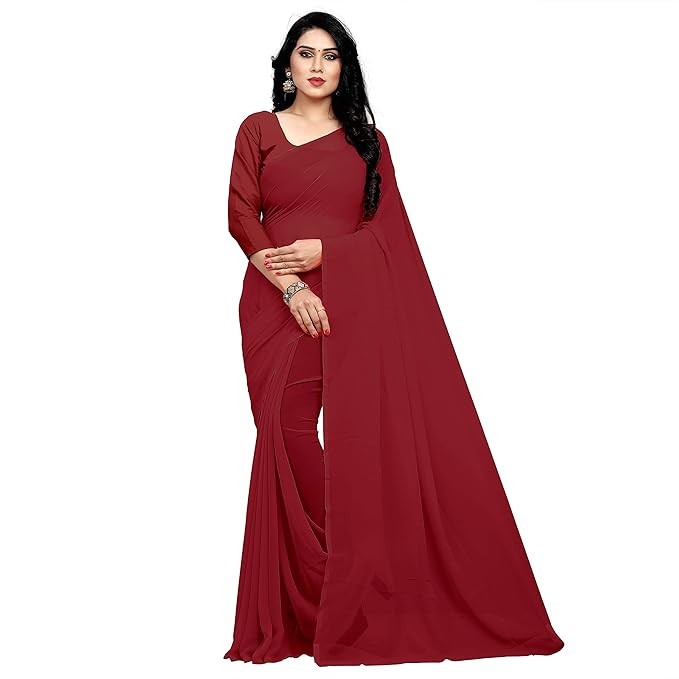 Sidhidata Women’s Georgette Saree With Unstitched Blouse Piece Maroon Pack Of 1