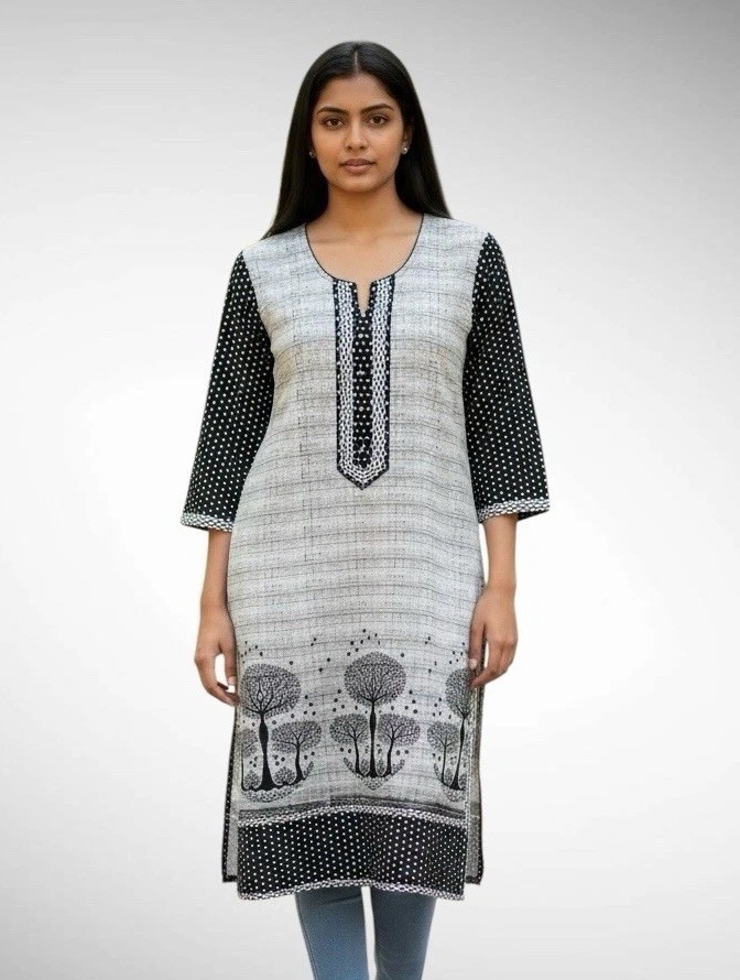 NWT B. Indian Women’s Long Printed Kurta 3/4-Sleeves, Size M