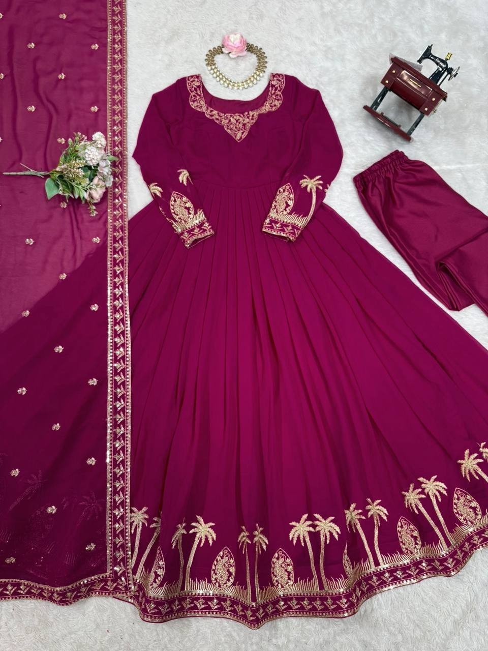 New Presenting Faux Georgette Pink Gown Bottom With Dupatta For Ethnic Wear