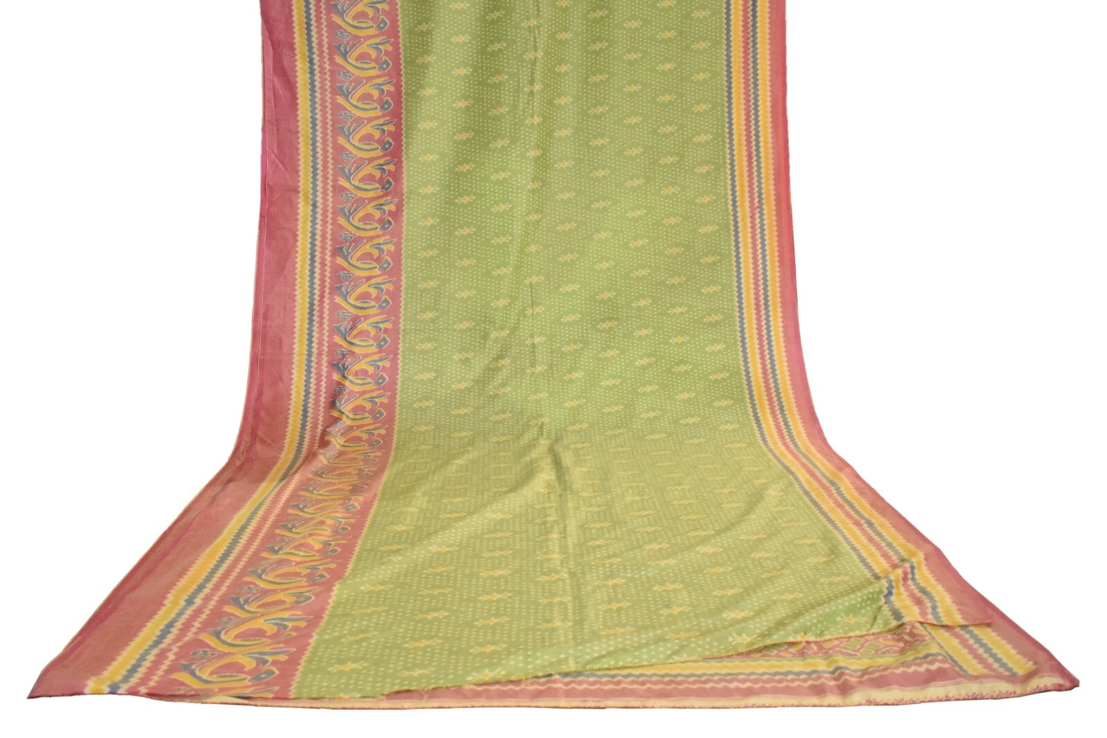 FNC Vintage Green Sambalpuri Ikat Sarees Handwoven Art Silk Sari Fabric Antique