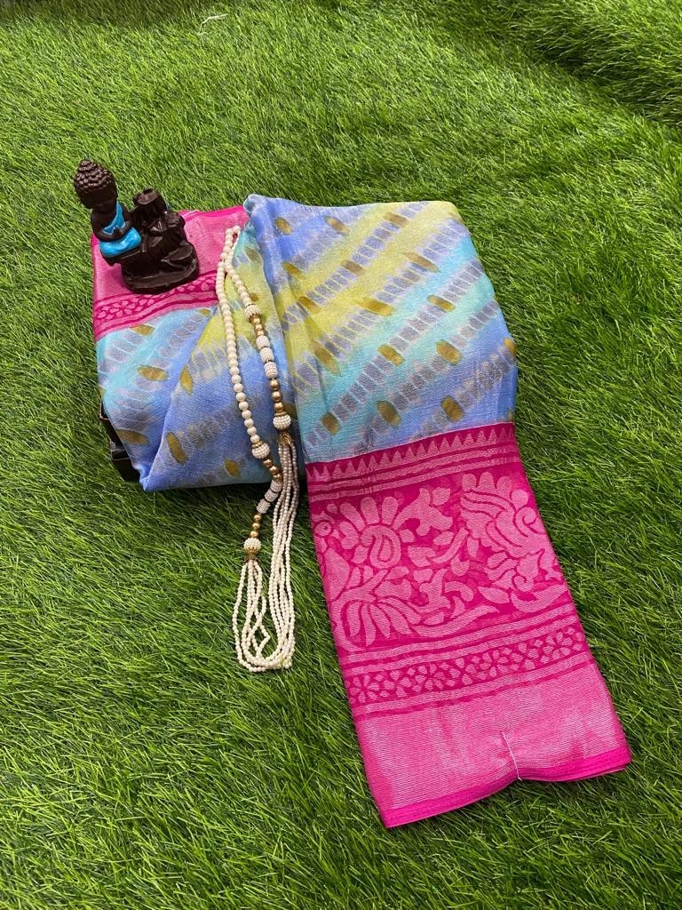 WOMEN’S EXCLUSIVE BEAUTIFUL PRINTED BIG BORDER ZARI BRASSO INDIAN PARTY WEARSARI
