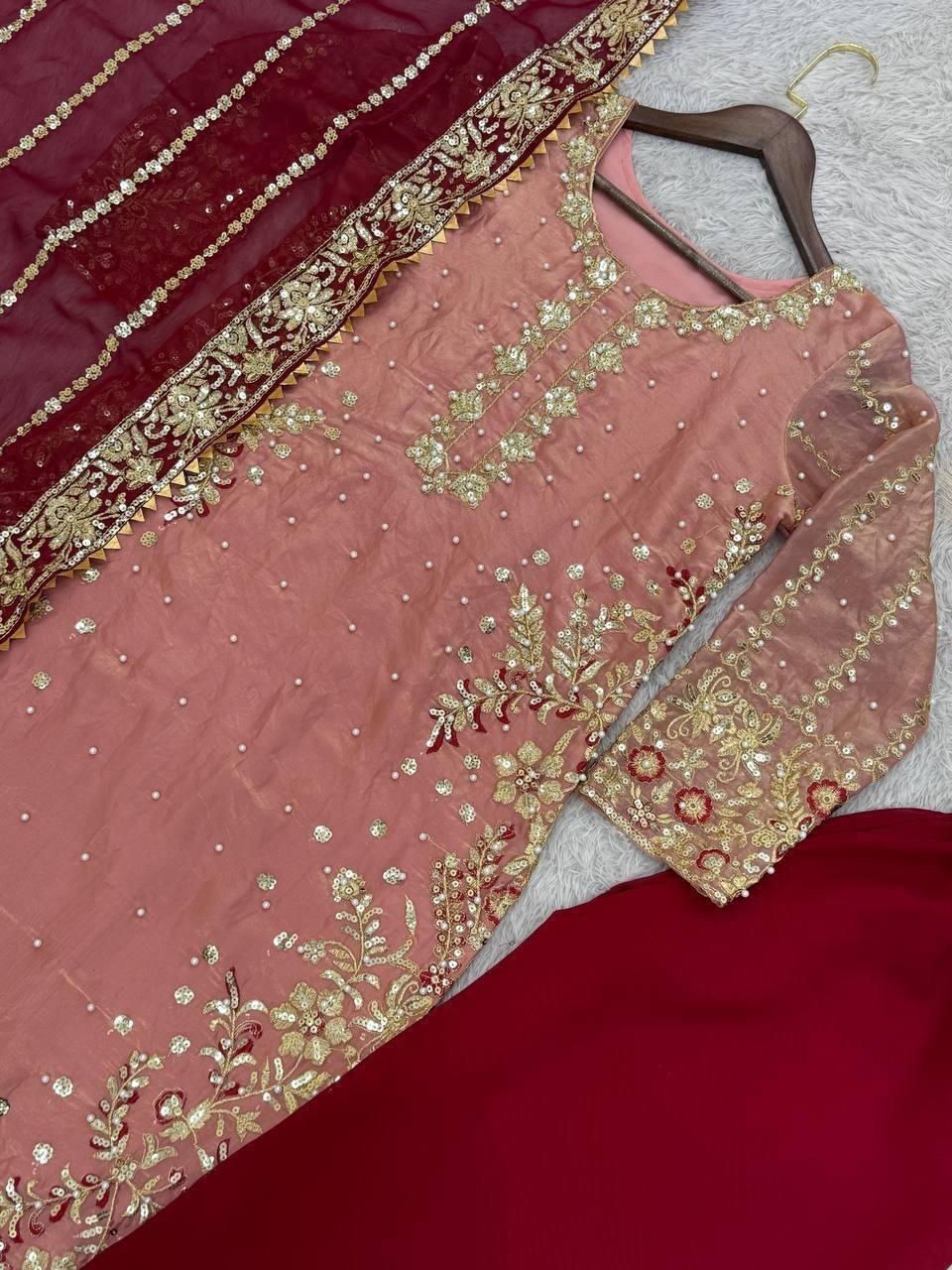 Heavy Reception Wear Peach Fancy Heavy Silk Salwar Kameez With Dupatta For Women