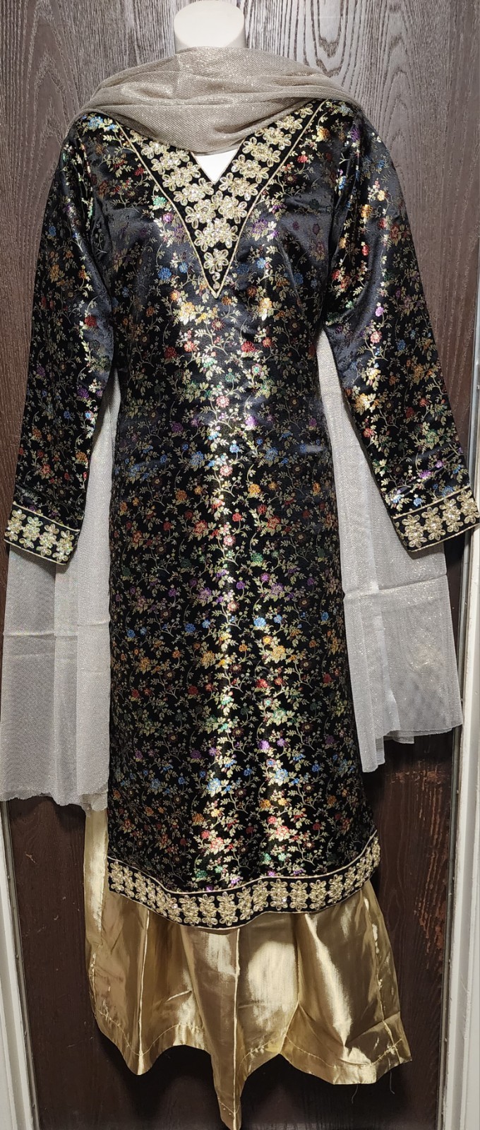 XL SIZE 42 Readymade stitch silk brocade bollywood Indian lengha Kameez Dupatta