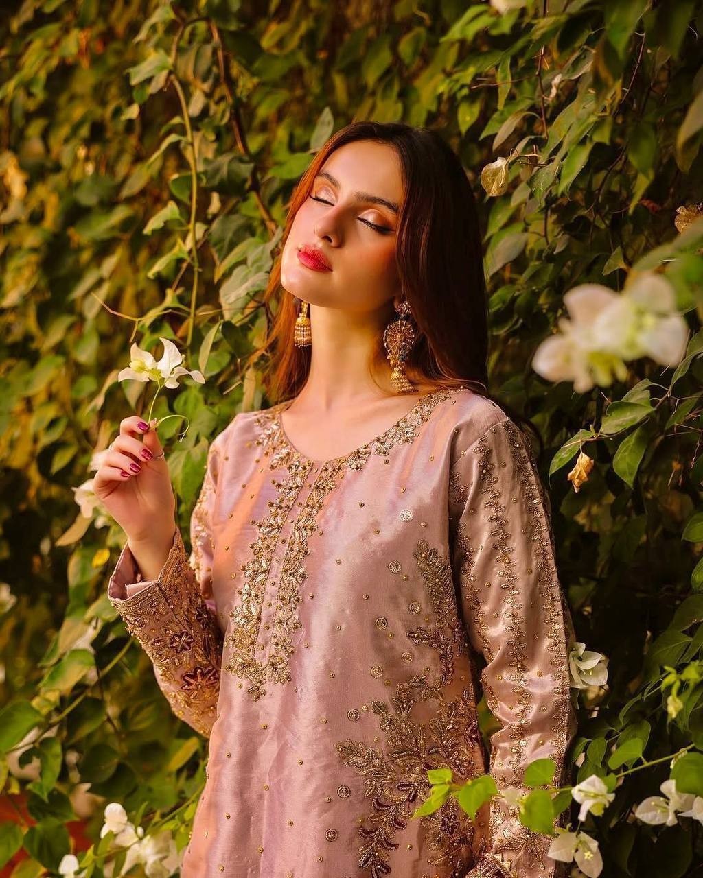 Heavy Reception Wear Peach Fancy Heavy Silk Salwar Kameez With Dupatta For Women