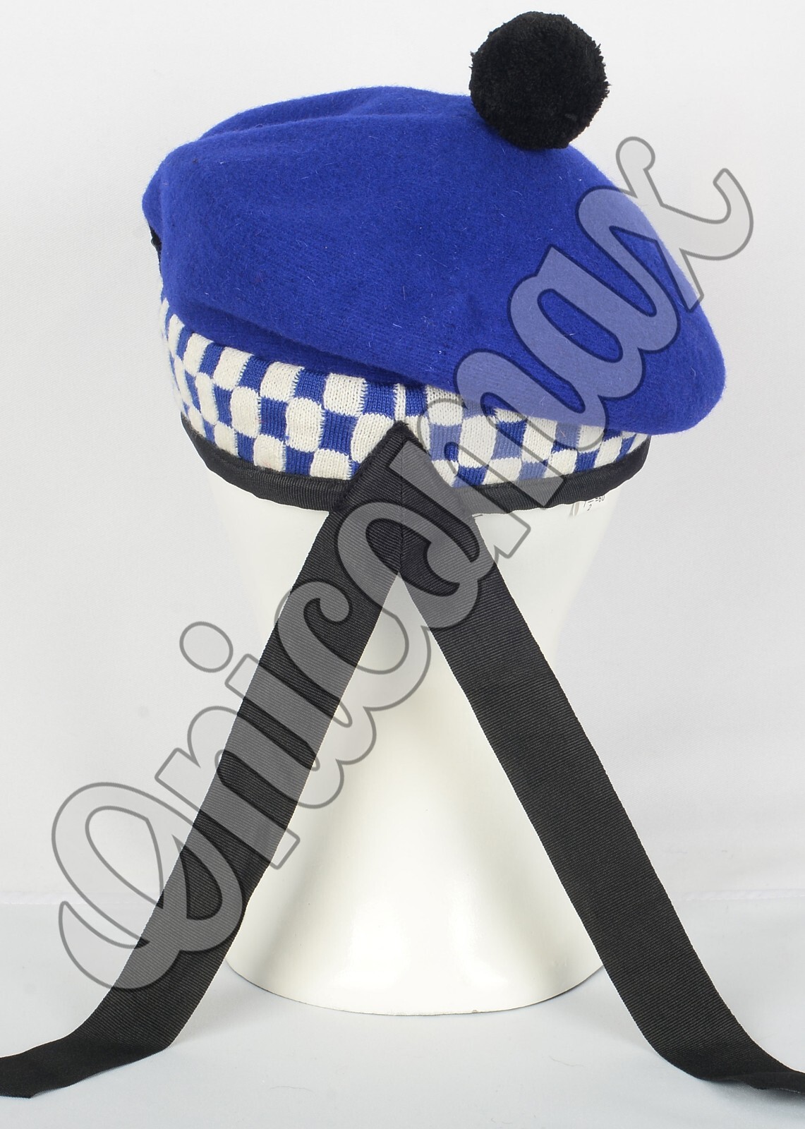 Scottish Balmoral Blue Wool Military Diced Bonnet Hat Highlander Kilt Cap/Hat