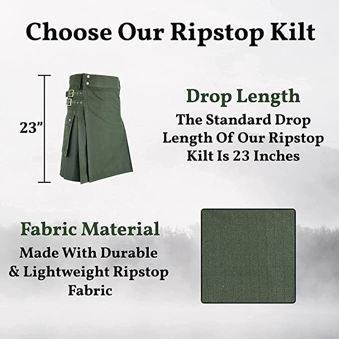 5R FIVE RIVERS Men’s Ripstop Utility Kilt Modern Kilts – SIZE 34 Black Ripstop