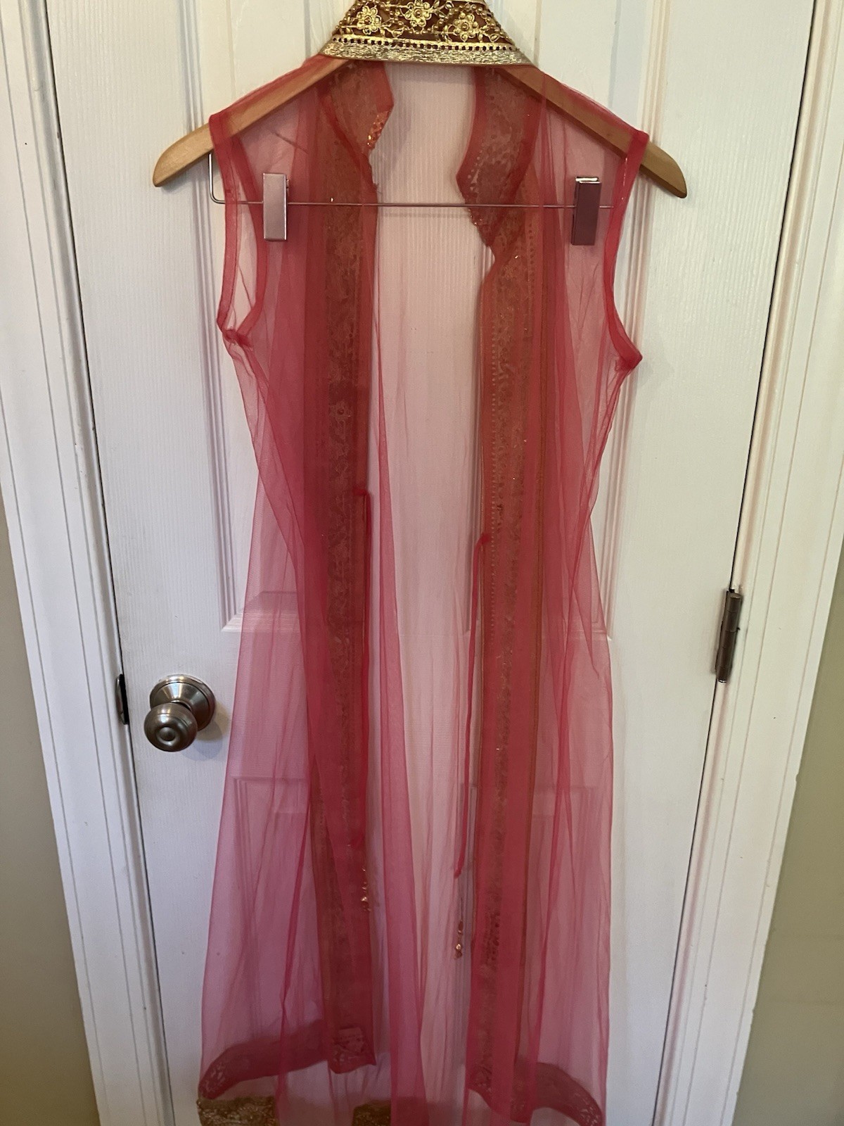 Indian Pakistan Bangladeshi embroidered Sheer Pink Long Vest