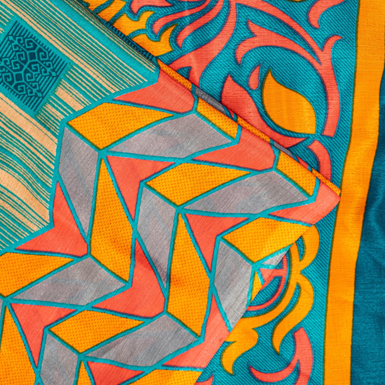 Sanskriti Vintage Blue Moss Crepe Sarees Floral Printed Indian 5+Yd Craft Fabric