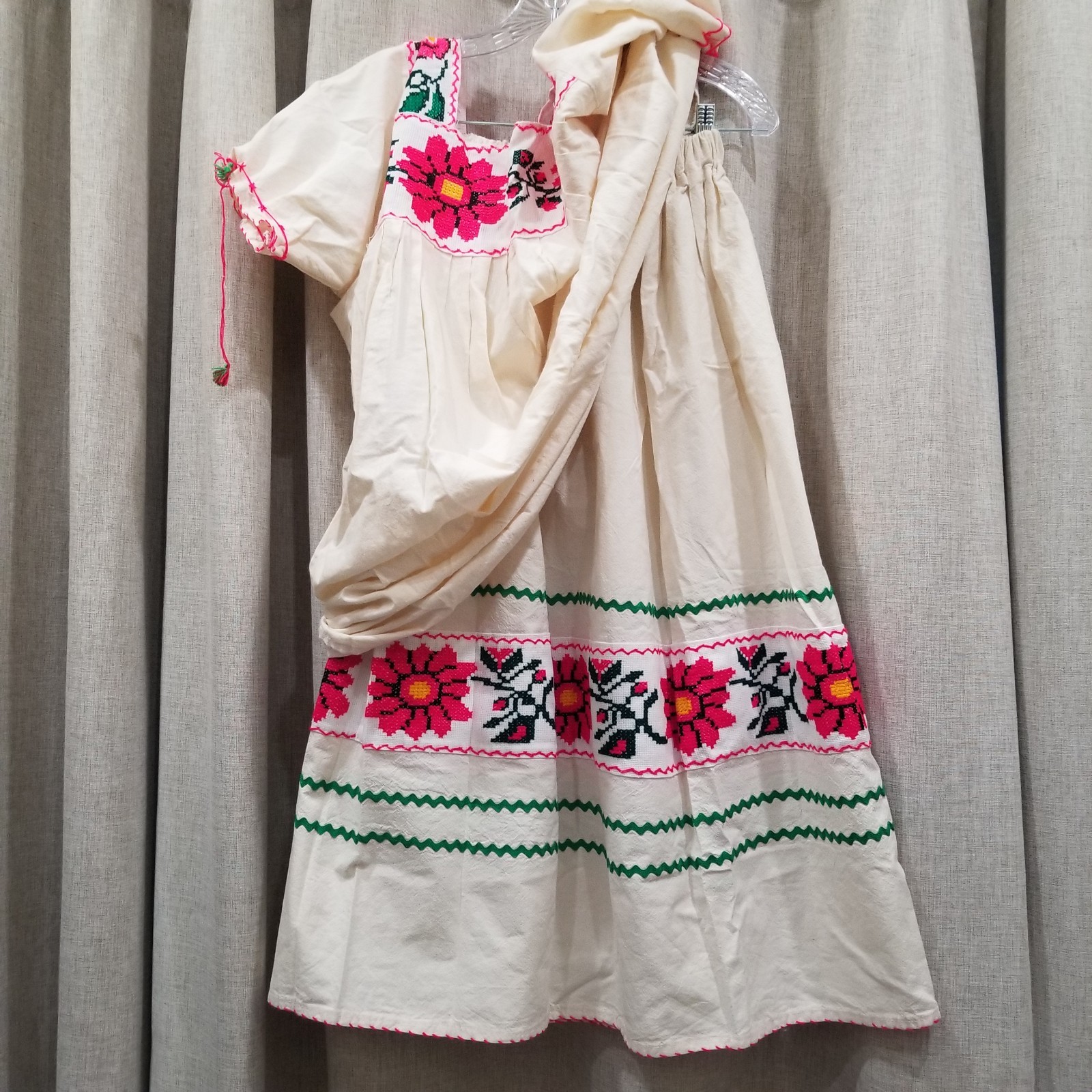 Mexican Manta Handmade Shirt And Skirt Small/medium Cross Stitch New Never Worn