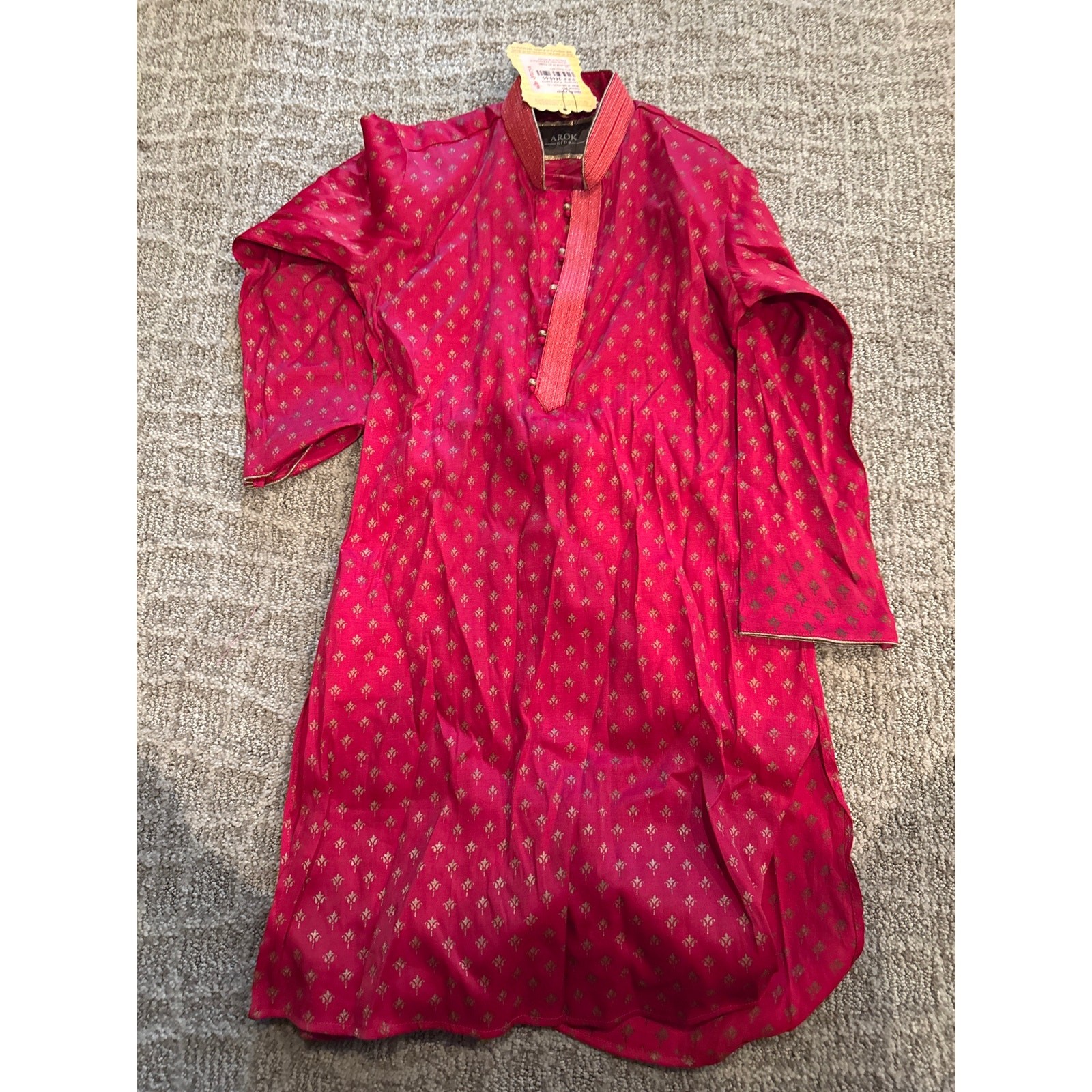 Aarok Kids Boys Kurta Pajama Size 8 Pink Gold Traditional Indian Outfit NWT