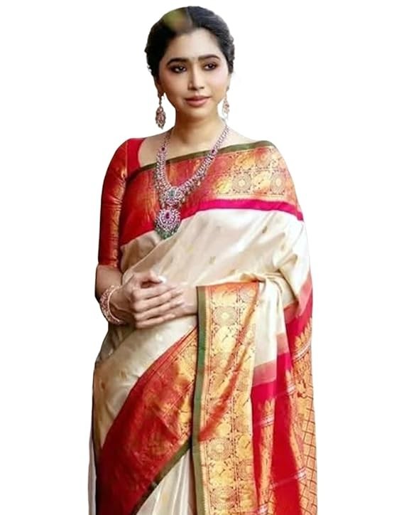 Women’s Soft Banarasi Silk Jacquard Saree with Unstitched Blouse Piece