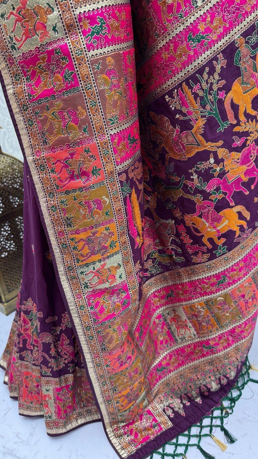 Designer Pashmina Silk Saree Wedding Haldi Mehndi Festival Saree