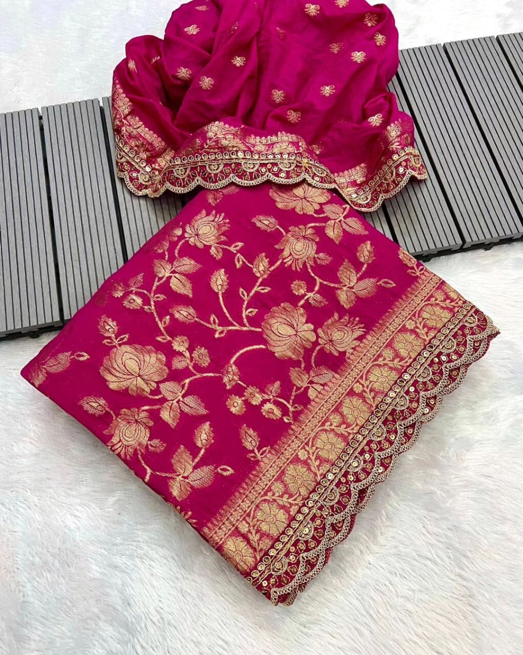 complete khadi georgette light wait saree heavy work in border with blouse same.