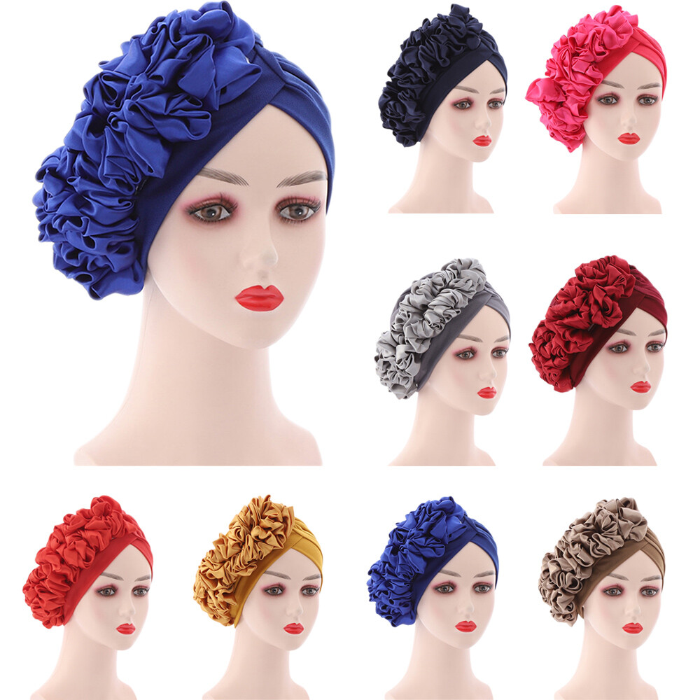 Indian Flower Hijab Turban Muslim Women Chemo Cap Headscarf Hat Hair Loss Bonnet