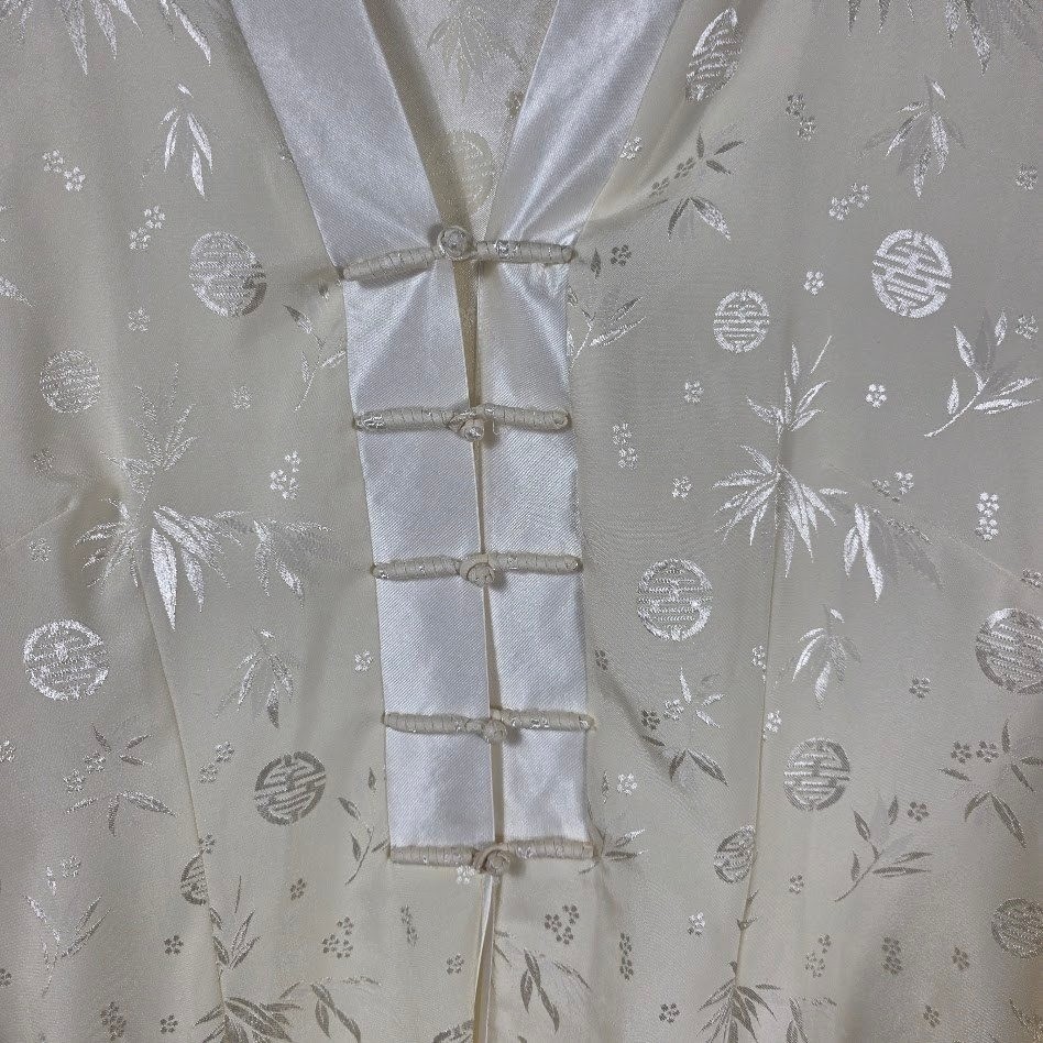 Silk Kimono Robe Womens Large Cream Bamboo Jacquard Long Kimono Loungewear