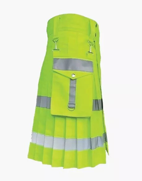 Handmade Firefighter Utility Kilt – Fluorescent Hi Vis Kilt for Scottish Men –