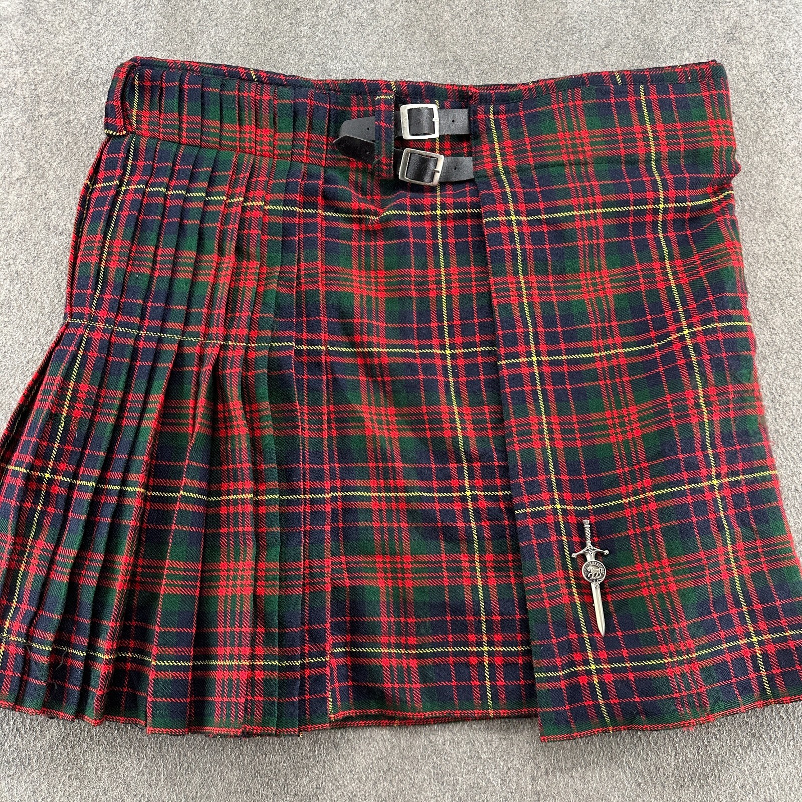 VINTAGE Macdonald Utility Kilt 46 Red Black Tartan Plaid Pleated Wool 90s