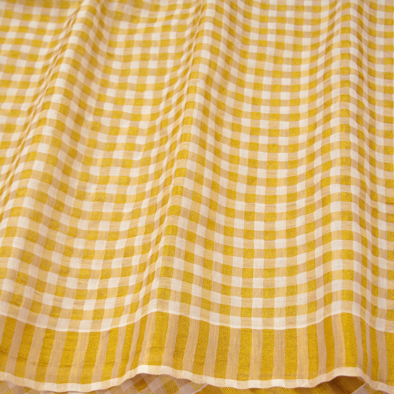 Indian Vintage Heavy Sari Off-White Woven South Sarees Pure Cotton Zari 5Yd