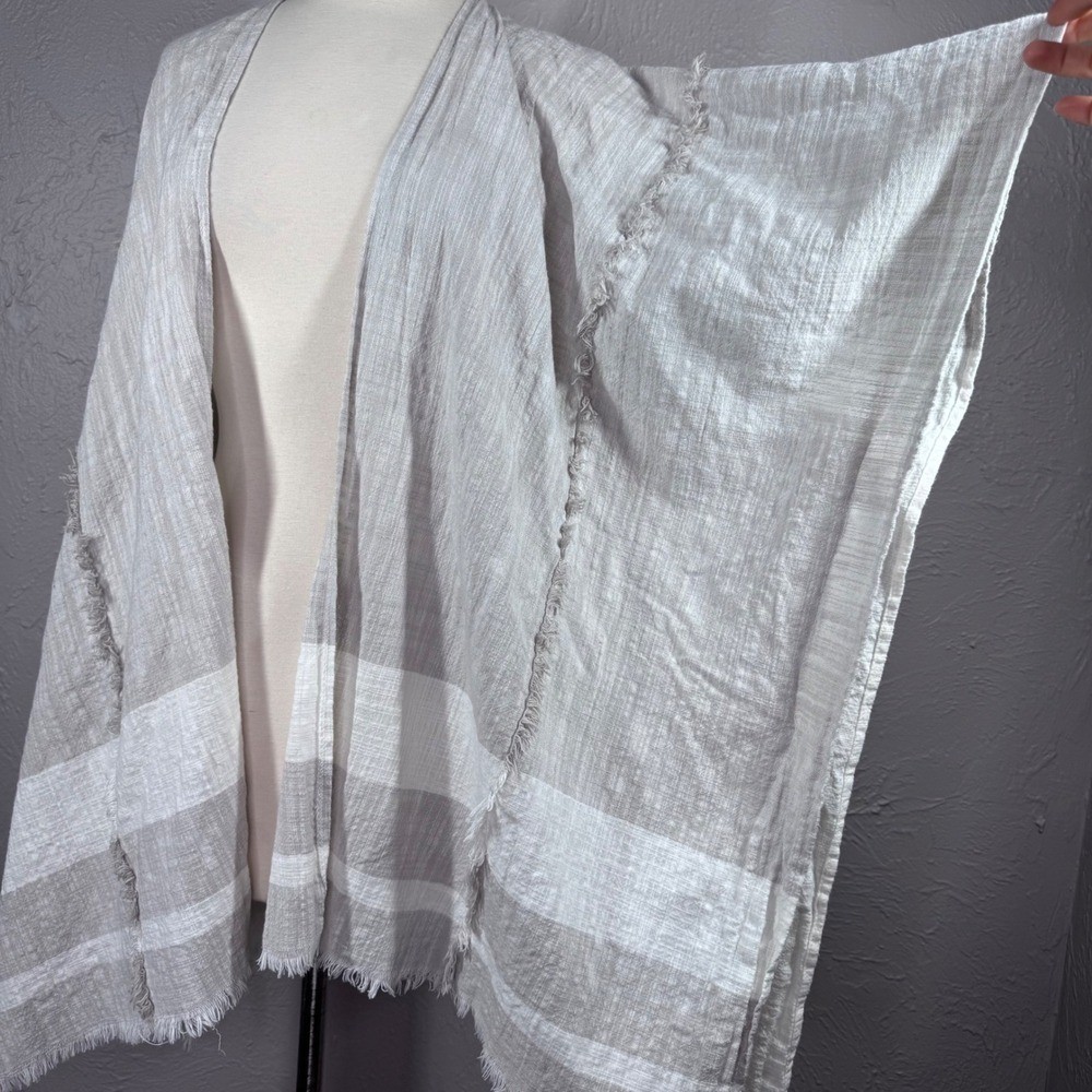 OSFM Natural white and ivory patchwork look kimono with fringy raw edges