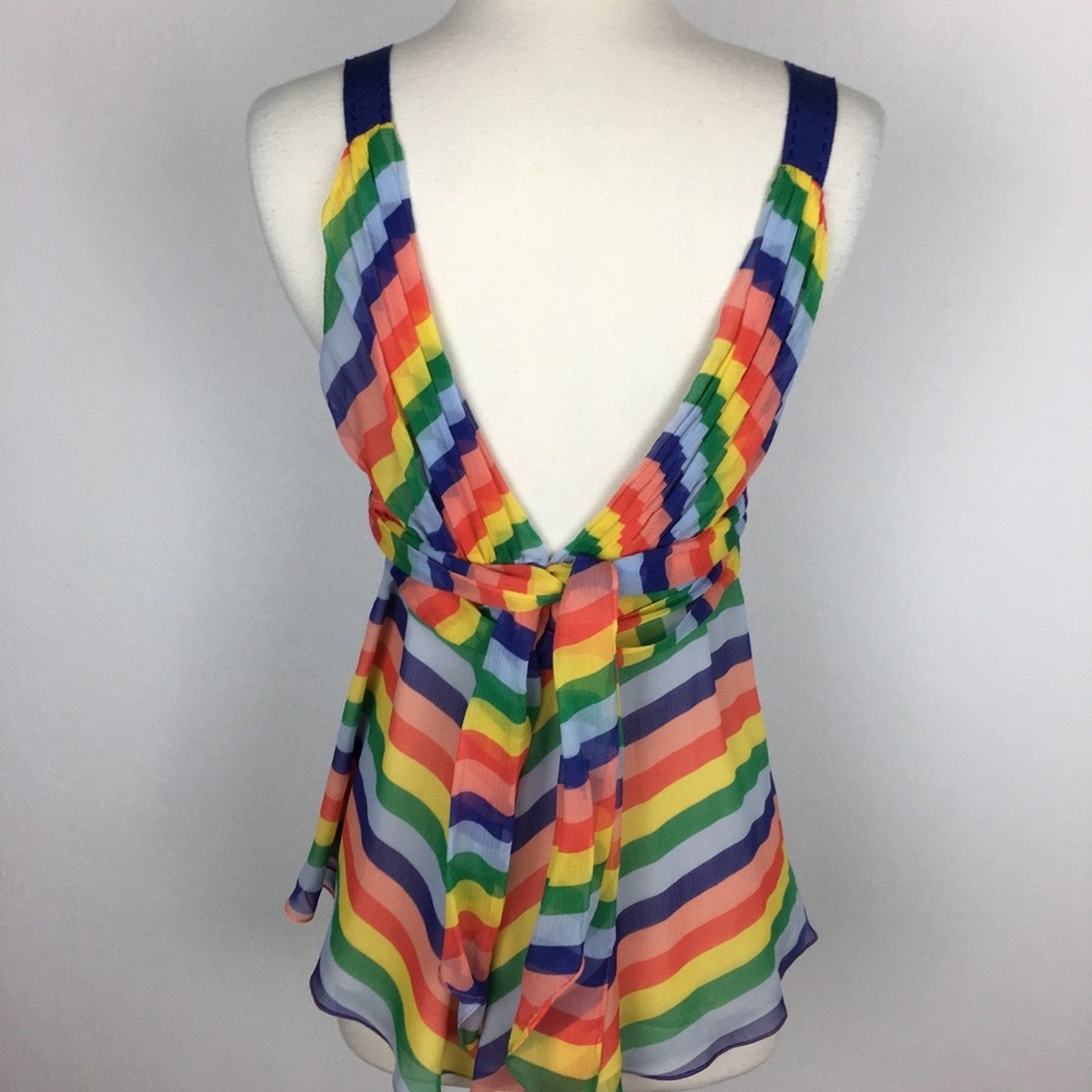 Tibi Rainbow Stripe Silk Gauzy Chiffon Swing Tank Top 4