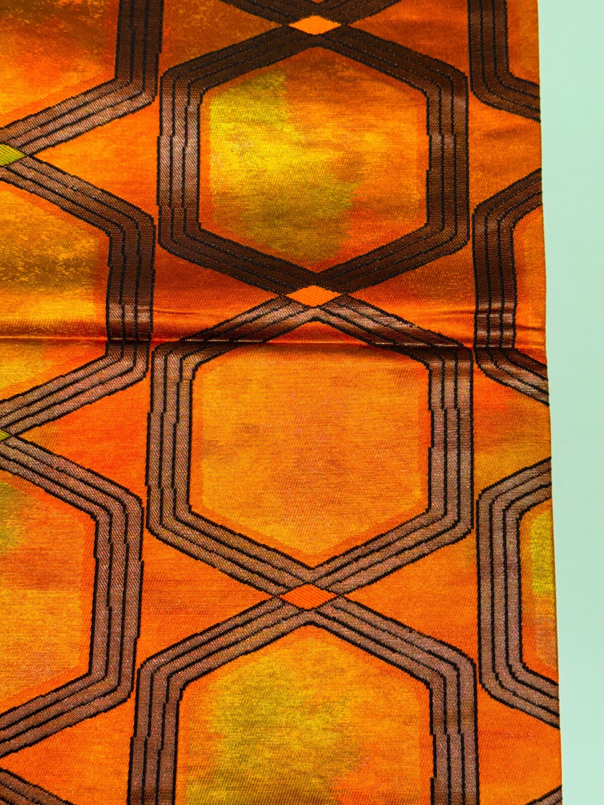 Japanese Vintage Kimono Fukuro Obi silk Orange expensive tradition 170×12.2in